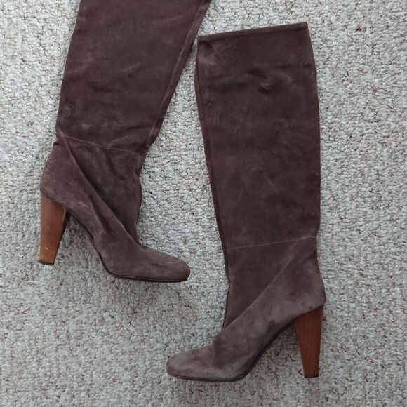 Joie brown knee high leather pull on boots wood block heel size 36.5 - Picture 3 of 13